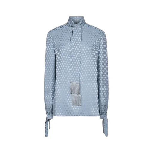 Heart-Print Tie-Neck Blouse