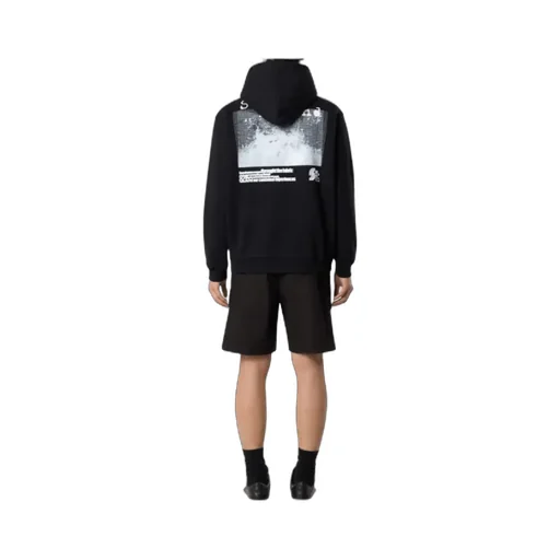 Oversized Fit Hooded Sweatshirt With Motif Grid Print Two