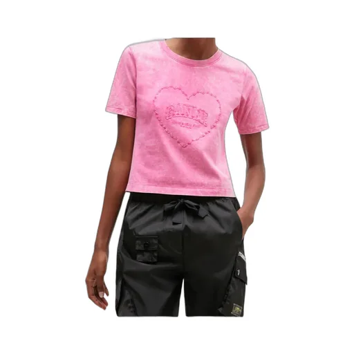 Pink Washed Heart Cropped T-Shirt