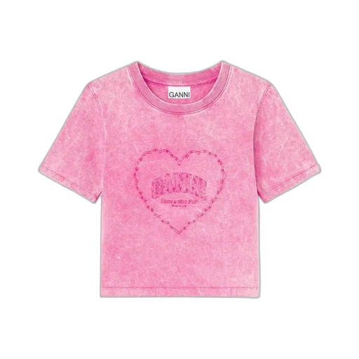 Pink Washed Heart Cropped T-Shirt