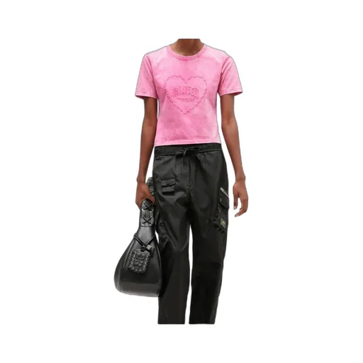 Pink Washed Heart Cropped T-Shirt