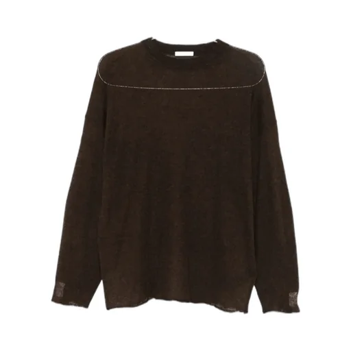 Frayed-Hemline Round-Neck Sweater