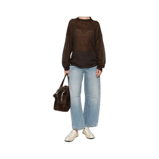 Frayed-Hemline Round-Neck Sweater