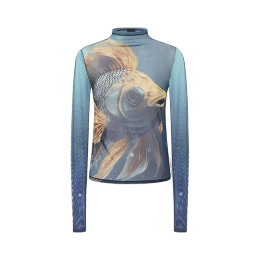 Fish-Print Mesh Top