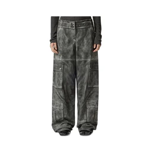 Wide-Leg Trousers With Leather-Effect Print