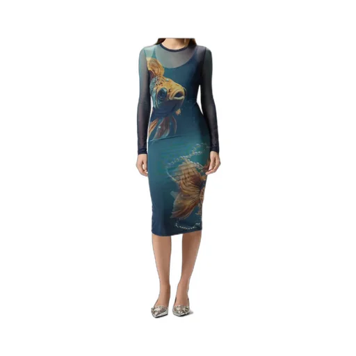 Fish-Print Mesh Midi Dress