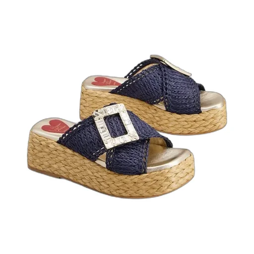 Wedge Mules In Raffia