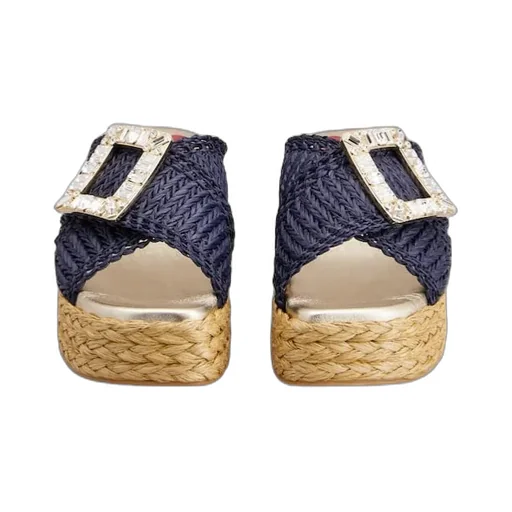 Wedge Mules In Raffia
