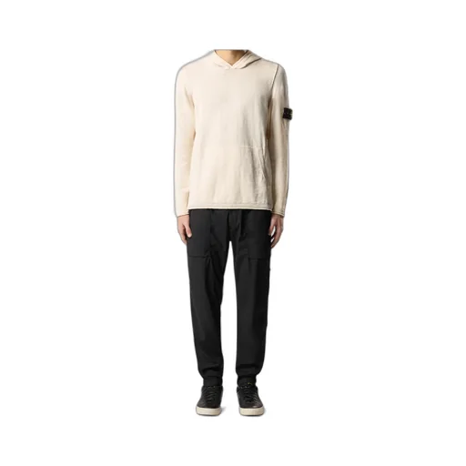 Hooded Jumper With Contrast Bands And Bottom Drawstring