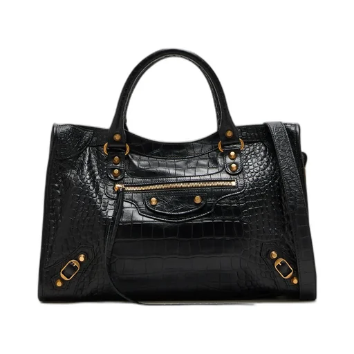 Medium Le City Crocodile-Embossed Top-Handle Tote Bag