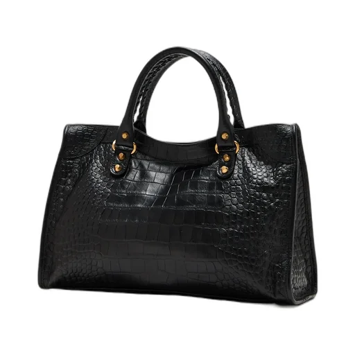 Medium Le City Crocodile-Embossed Top-Handle Tote Bag