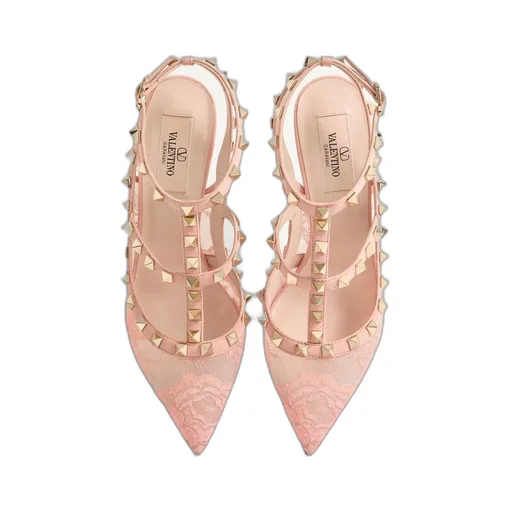 Valentino	Garavani Rockstud Pointed Toe Lace Pumps