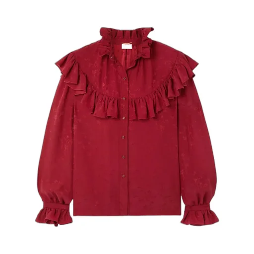 Stand-Collar Ruffled Blouse