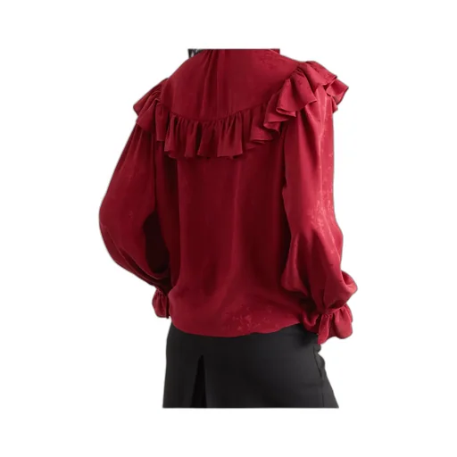 Stand-Collar Ruffled Blouse