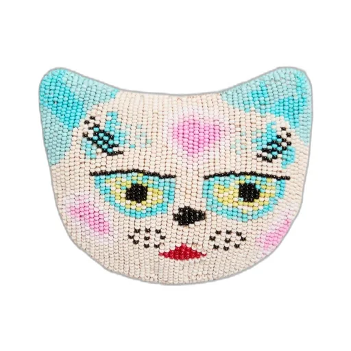 Le Chat De La Maison Brooch In Jacquard Fabric With Resin Bead Embroidery