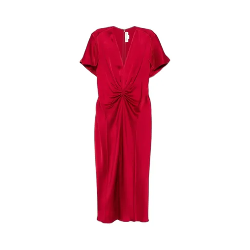 Victoria Beckham V-Neck Gathered-Detail Midi Dress
