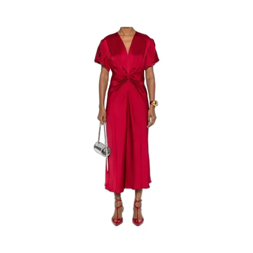 Victoria Beckham V-Neck Gathered-Detail Midi Dress