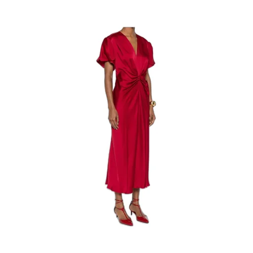 Victoria Beckham V-Neck Gathered-Detail Midi Dress