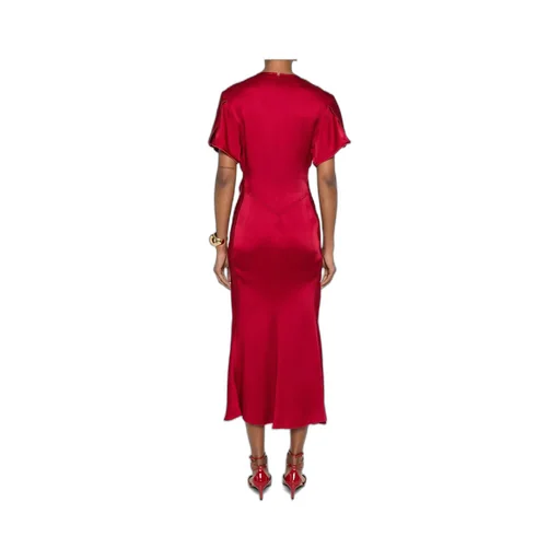 Victoria Beckham V-Neck Gathered-Detail Midi Dress