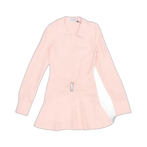 The Attico Long Sleeved V-Neck Gathered Mini Dress