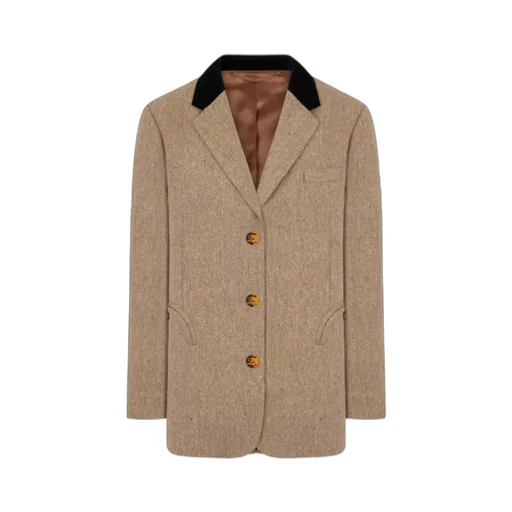 Women’S Blazer In Beige Fabric With Multicolored Threads