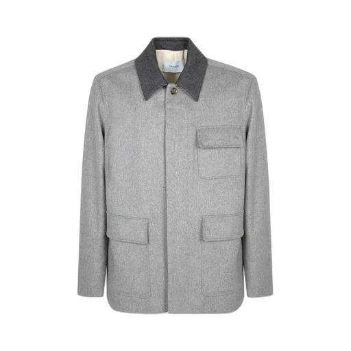 Contrast-Collar Wool Shirt Jacket