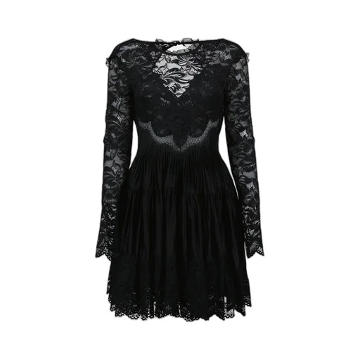 Lace-Panel Ruffled Midi Dress
