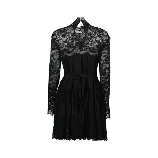 Lace-Panel Ruffled Midi Dress