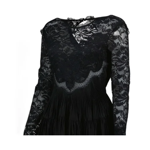 Lace-Panel Ruffled Midi Dress