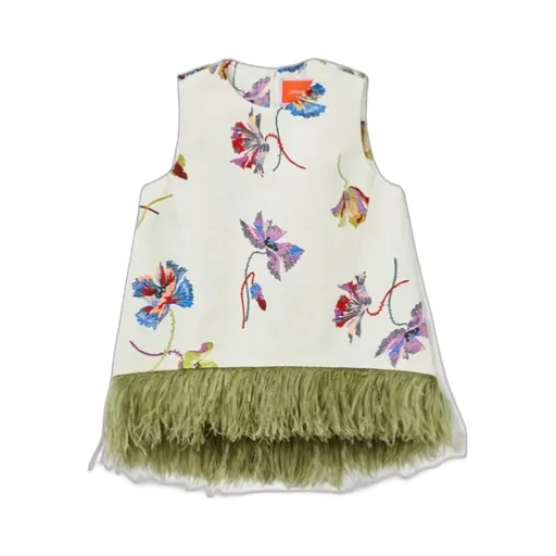 Feather-Trim Floral-Print Top