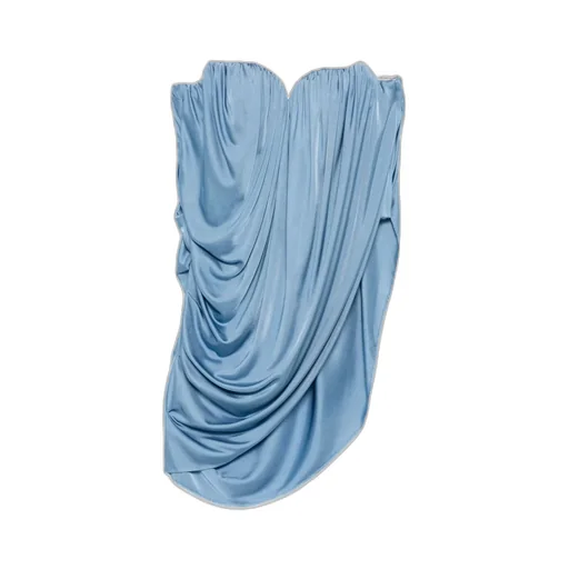 Blue Draped Strapless Top