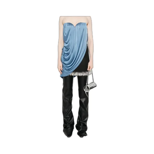 Blue Draped Strapless Top