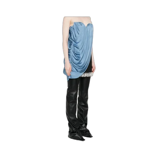 Blue Draped Strapless Top