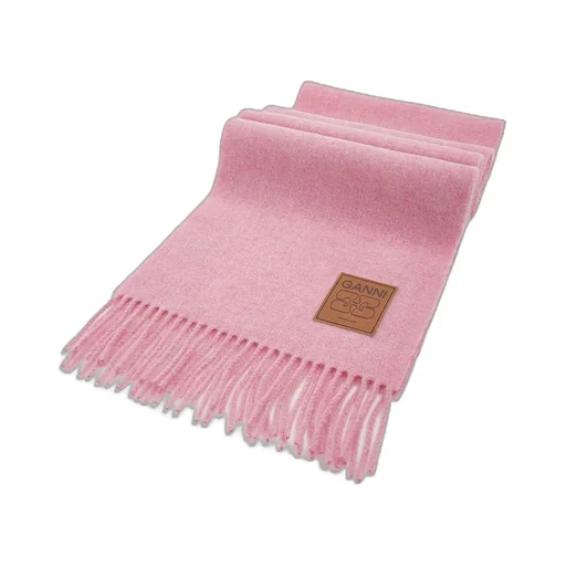 Ganni Logo Patch Fringed Edge Scarf
