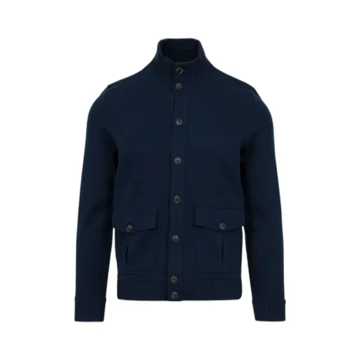 Cotton Jacket In Midnight Blue With Button Closure