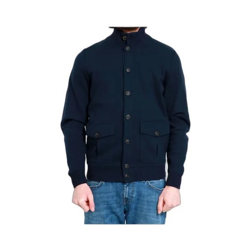 Cotton Jacket In Midnight Blue With Button Closure