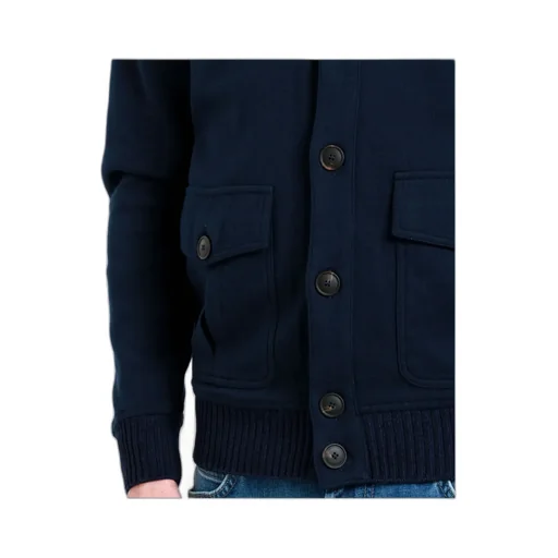 Cotton Jacket In Midnight Blue With Button Closure