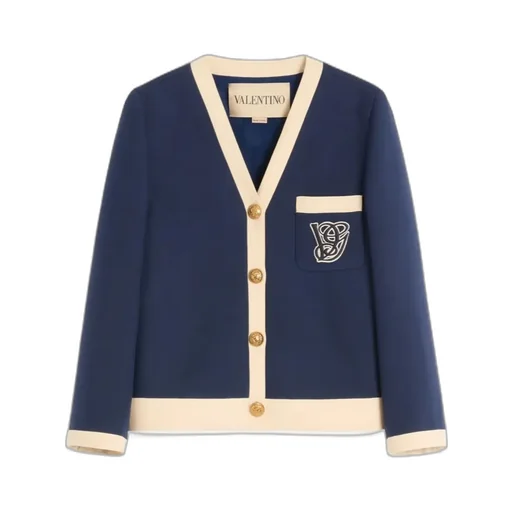 V-Neck Monogram-Detail Blazer