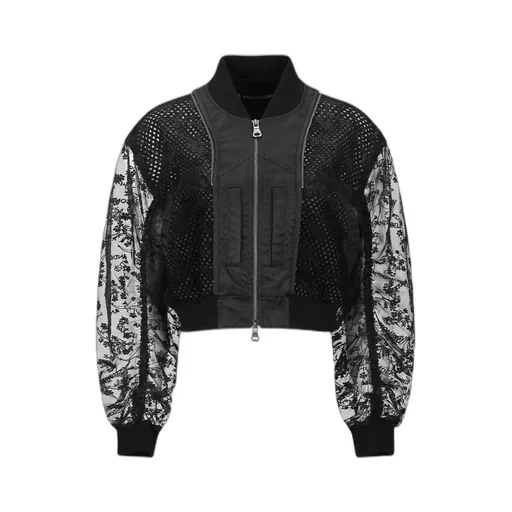 Layered Logo Lace Short Bomber Jacket