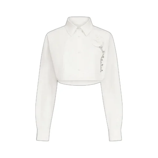 Area Crystal Rosette Poplin Cropped Shirt