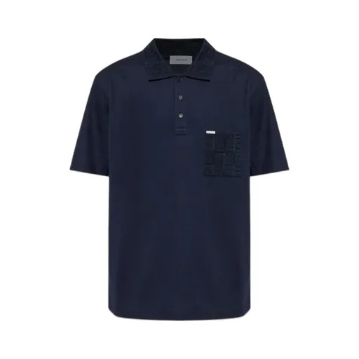 Embossed-Collar Pocket Polo Shirt