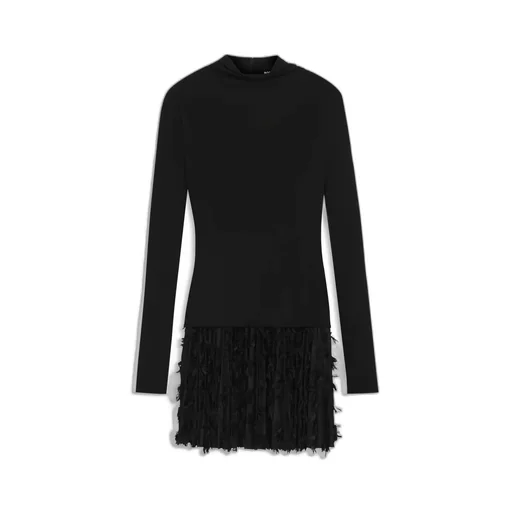 Jersey Dress With Feathered Plissé Pleats