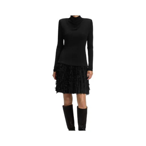 Jersey Dress With Feathered Plissé Pleats