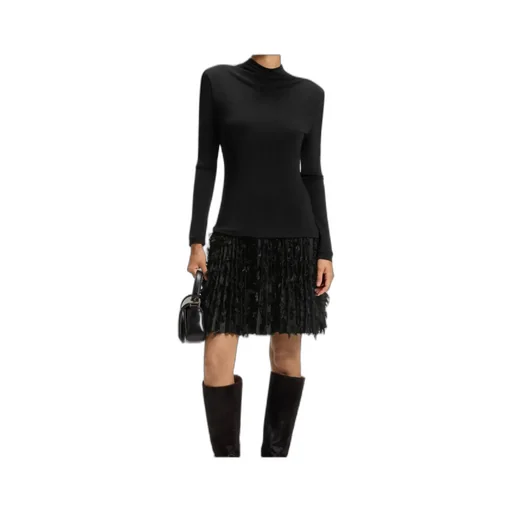 Jersey Dress With Feathered Plissé Pleats
