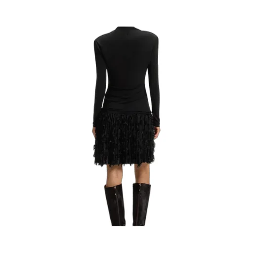 Jersey Dress With Feathered Plissé Pleats