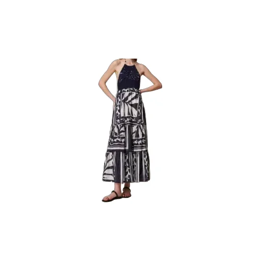 Embroidered Halterneck Maxi Dress