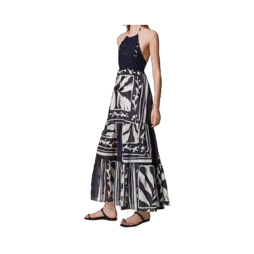 Embroidered Halterneck Maxi Dress