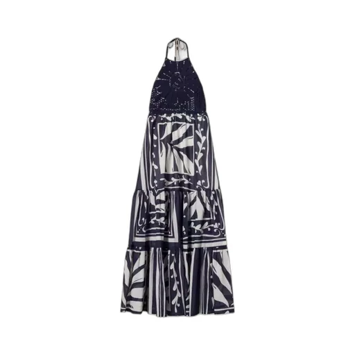 Embroidered Halterneck Maxi Dress