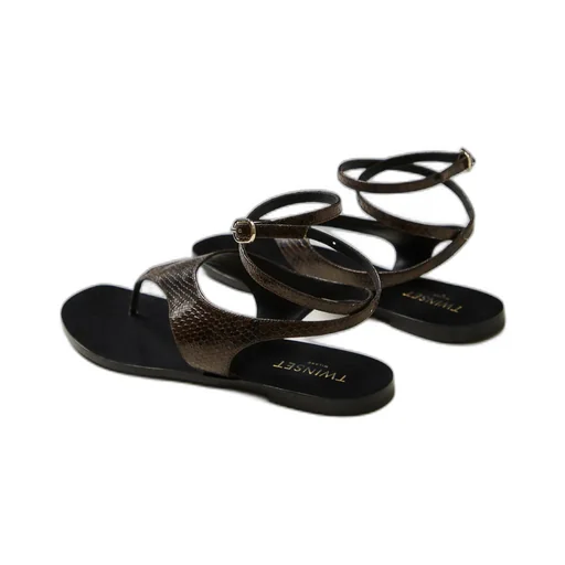 Snakeskin-Effect Flat Sandals