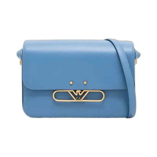Smooth Leather Shoulder Bag With Metal Eagle Logo